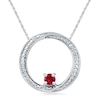 4.0mm Lab-Created Ruby and Diamond Accent Swirl Circle Pendant in Sterling Silver