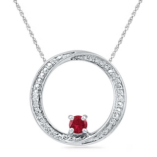 4.0mm Lab-Created Ruby and Diamond Accent Swirl Circle Pendant in Sterling Silver