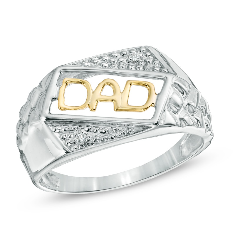 Men's Diamond Accent "DAD" Ring in 10K White Gold with 14K Gold Plate|Peoples Jewellers