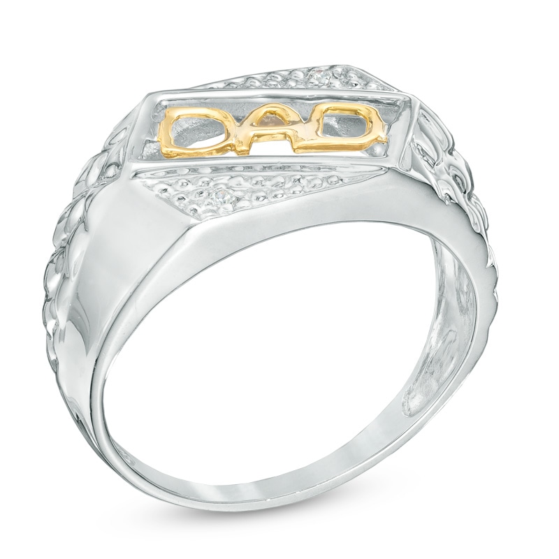 Men's Diamond Accent "DAD" Ring in 10K White Gold with 14K Gold Plate