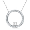 Thumbnail Image 1 of 4.0mm Lab-Created White Sapphire and Diamond Accent Swirl Circle Pendant in Sterling Silver