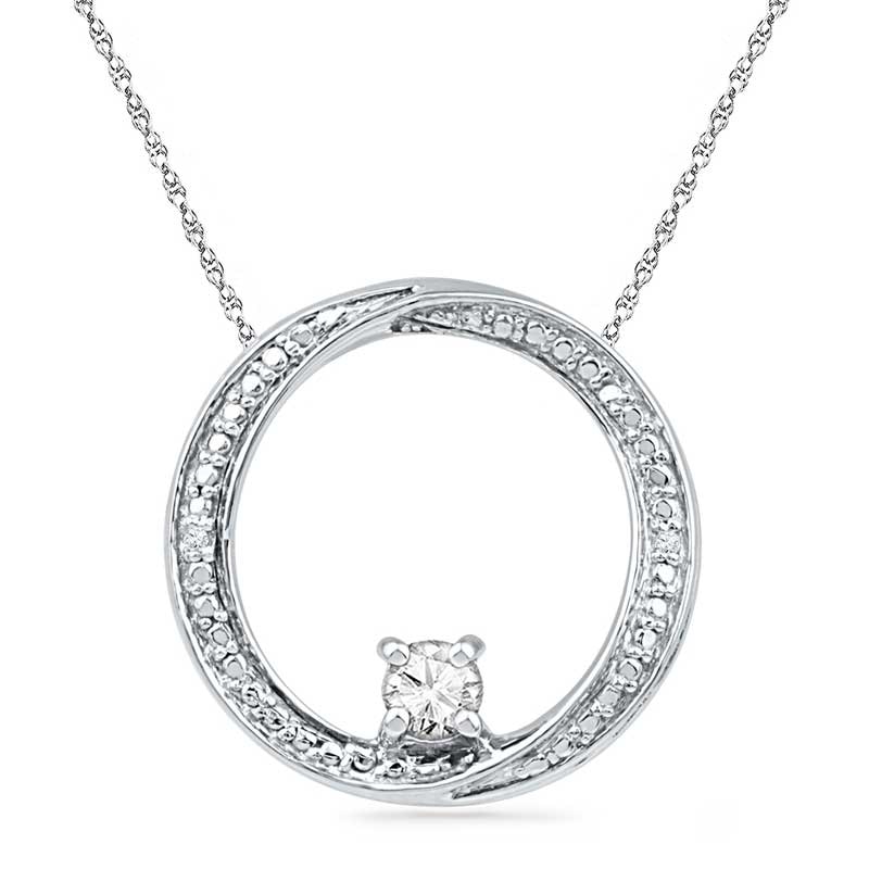 4.0mm Lab-Created White Sapphire and Diamond Accent Swirl Circle Pendant in Sterling Silver