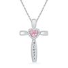 Thumbnail Image 0 of Heart-Shaped Lab-Created Pink Sapphire and Diamond Accent Cross Pendant in Sterling Silver (6 Characters)