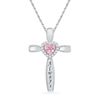 Thumbnail Image 1 of Heart-Shaped Lab-Created Pink Sapphire and Diamond Accent Cross Pendant in Sterling Silver (6 Characters)