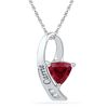 Thumbnail Image 0 of 5.5mm Trillion-Cut Lab-Created Ruby and Diamond Accent Ribbon Pendant in Sterling Silver (6 Characters)
