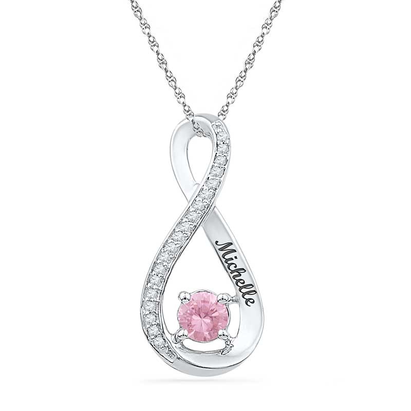 5.0mm Pink Lab-Created Sapphire and Diamond Accent Infinity Pendant in Sterling Silver (8 Characters)