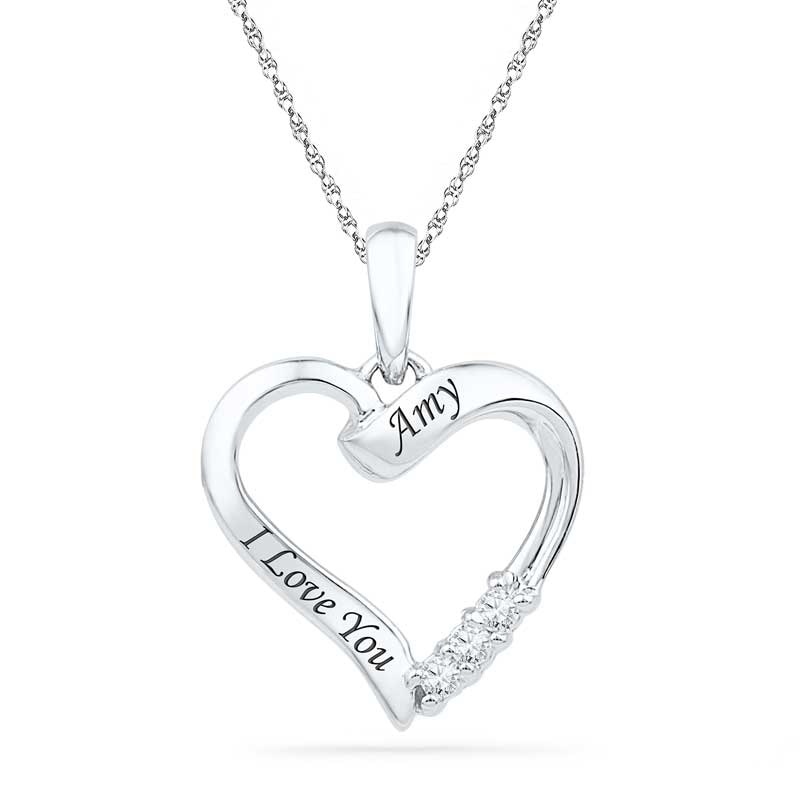 Main Image 1 of Diamond Accent Heart Pendant in Sterling Silver (2 Lines)