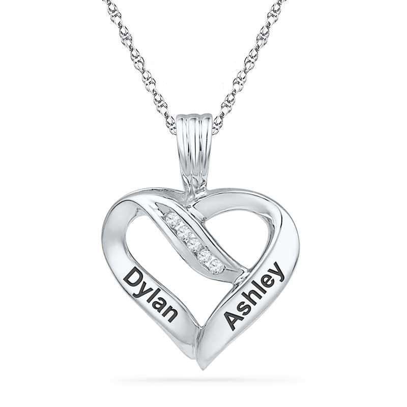 Diamond Accent Heart Pendant In Sterling Silver 2 Names Peoples Jewellers