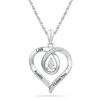 Thumbnail Image 0 of Pear-Shaped White Lab-Created Sapphire and Diamond Accent Looping Heart Pendant in Sterling Silver (3 Lines)