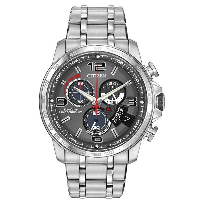 Men's Citizen Eco-Drive® World Chronograph A-T Watch with Grey Dial (Model: BY0100-51H)|Peoples Jewellers