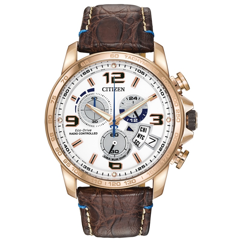 Main Image 1 of Men's Citizen Eco-Drive® Limited Edition Chrono Time A-T Rose-Tone Strap Watch with White Dial (Model: BY0103-02A)