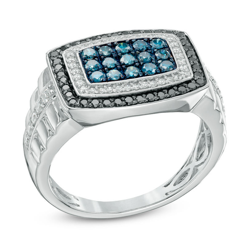 1.00 CT. T.W. Enhanced Black, Blue and White Diamond Ring in 10K White Gold