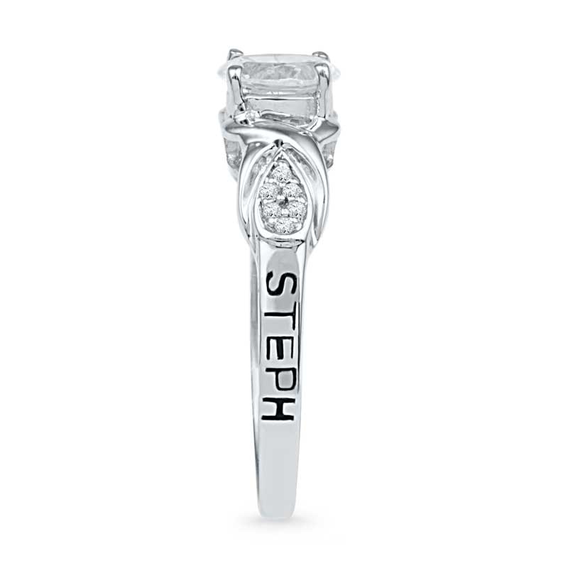Main Image 3 of Oval White Lab-Created Sapphire and Diamond Accent Promise Ring in Sterling Silver (2 Lines)