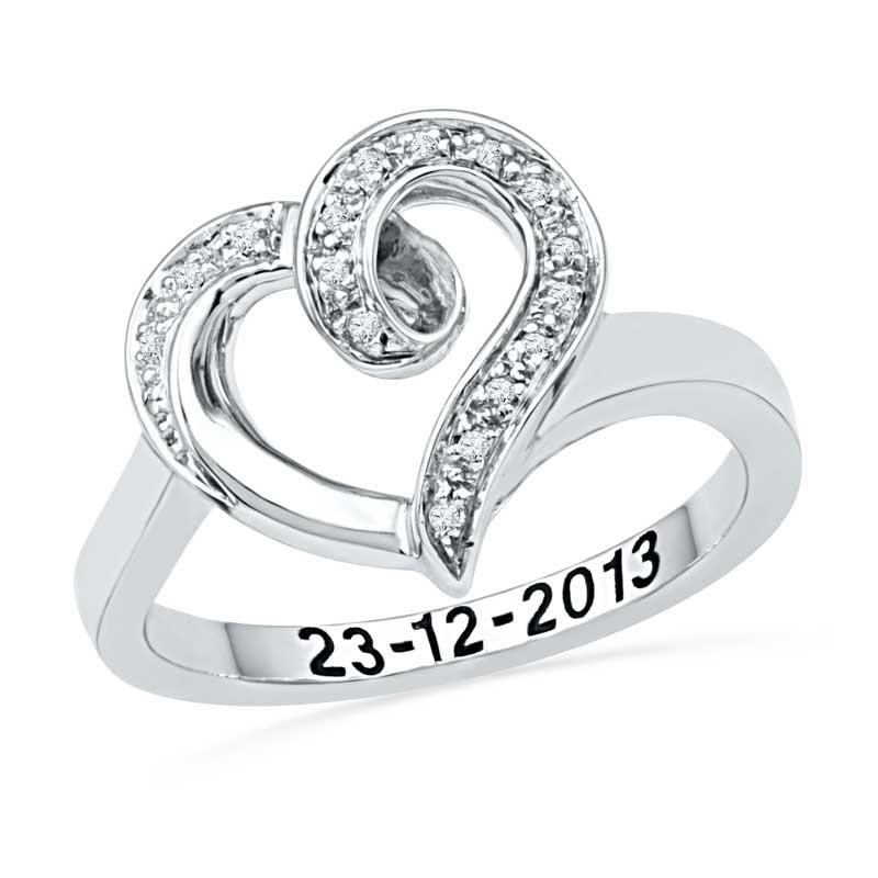 Diamond Accent Heart Ring in Sterling Silver (10 Characters)