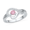 Thumbnail Image 0 of 4.0mm Lab-Created Pink Sapphire and Diamond Accent Heart Promise Ring in Sterling Silver (2 Names)