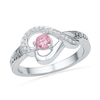4.0mm Lab-Created Pink Sapphire and Diamond Accent Heart Promise Ring in Sterling Silver (2 Names)