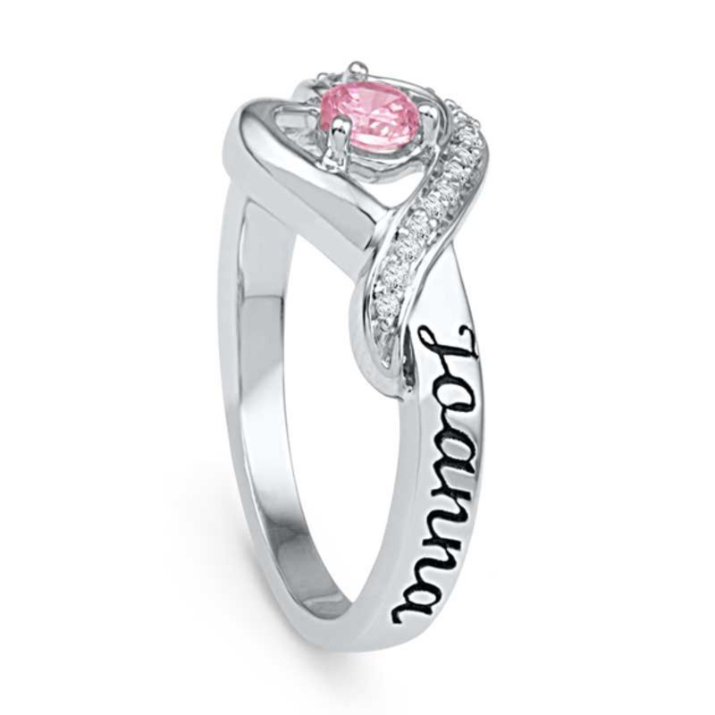 4.0mm Lab-Created Pink Sapphire and Diamond Accent Heart Promise Ring in Sterling Silver (2 Names)