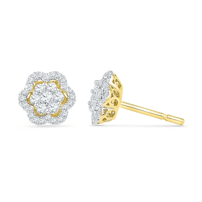 0.50 CT. T.W. Diamond Flower Cluster Stud Earrings in 10K Gold