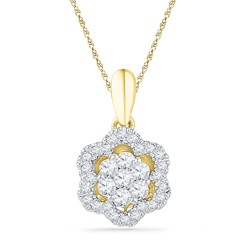 Main Image 1 of 0.20 CT. T.W. Diamond Flower Cluster Pendant in 10K Gold