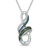 Thumbnail Image 0 of 0.10 CT. T.W. Enhanced Blue, Green and White Diamond Ribbon Wrapped Infinity Pendant in Sterling Silver