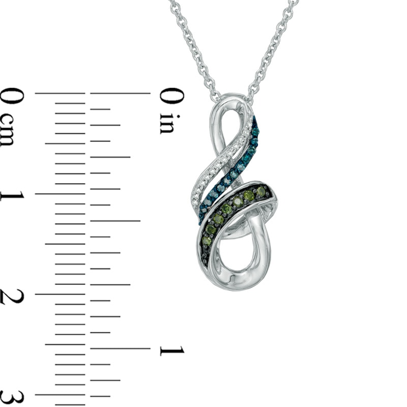 0.10 CT. T.W. Enhanced Blue, Green and White Diamond Ribbon Wrapped Infinity Pendant in Sterling Silver
