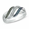 Thumbnail Image 0 of Enhanced Blue, Green and White Diamond Accent Waves Ring in Sterling Silver