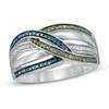 Thumbnail Image 1 of 0.25 CT. T.W. Enhanced Green, Blue and White Diamond Multi-Row Overlay Ring in Sterling Silver