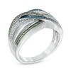 Thumbnail Image 2 of 0.25 CT. T.W. Enhanced Green, Blue and White Diamond Multi-Row Overlay Ring in Sterling Silver