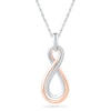 Thumbnail Image 0 of 0.10 CT. T.W. Diamond Double Infinity Pendant in Sterling Silver and 10K Rose Gold