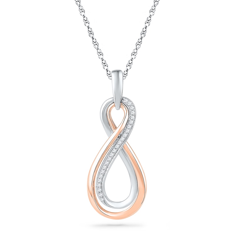 0.10 CT. T.W. Diamond Double Infinity Pendant in Sterling Silver and 10K Rose Gold