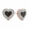 Thumbnail Image 0 of 0.20 CT. T.W. Enhanced Cognac and White Diamond Heart Frame Stud Earrings in 10K Rose Gold