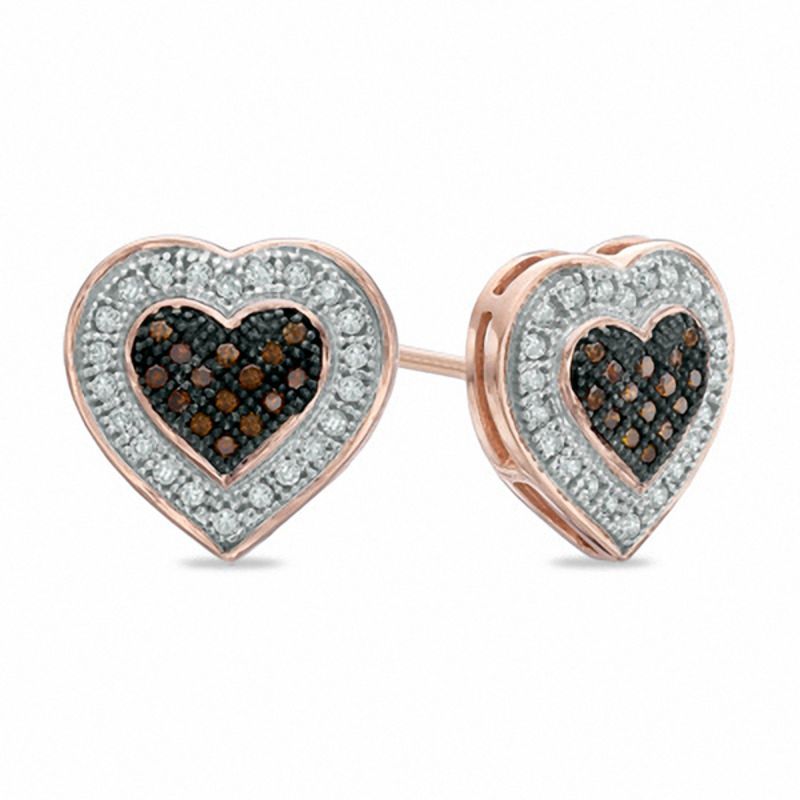 0.20 CT. T.W. Enhanced Cognac and White Diamond Heart Frame Stud Earrings in 10K Rose Gold