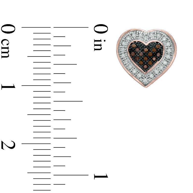 0.20 CT. T.W. Enhanced Cognac and White Diamond Heart Frame Stud Earrings in 10K Rose Gold