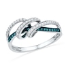 0.25 CT. T.W. Enhanced Blue and White Diamond Looping Ribbon Ring in 10K White Gold