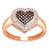 0.20 CT. T.W. Enhanced Cognac and White Diamond Heart Frame Ring in 10K Rose Gold