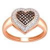 Thumbnail Image 1 of 0.20 CT. T.W. Enhanced Cognac and White Diamond Heart Frame Ring in 10K Rose Gold