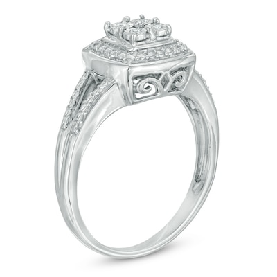 Quad Diamond Accent Frame Split Shank Promise Ring in Sterling Silver