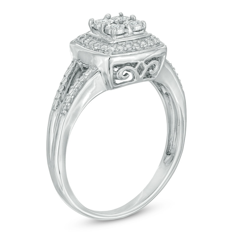 Main Image 2 of Quad Diamond Accent Frame Split Shank Promise Ring in Sterling Silver