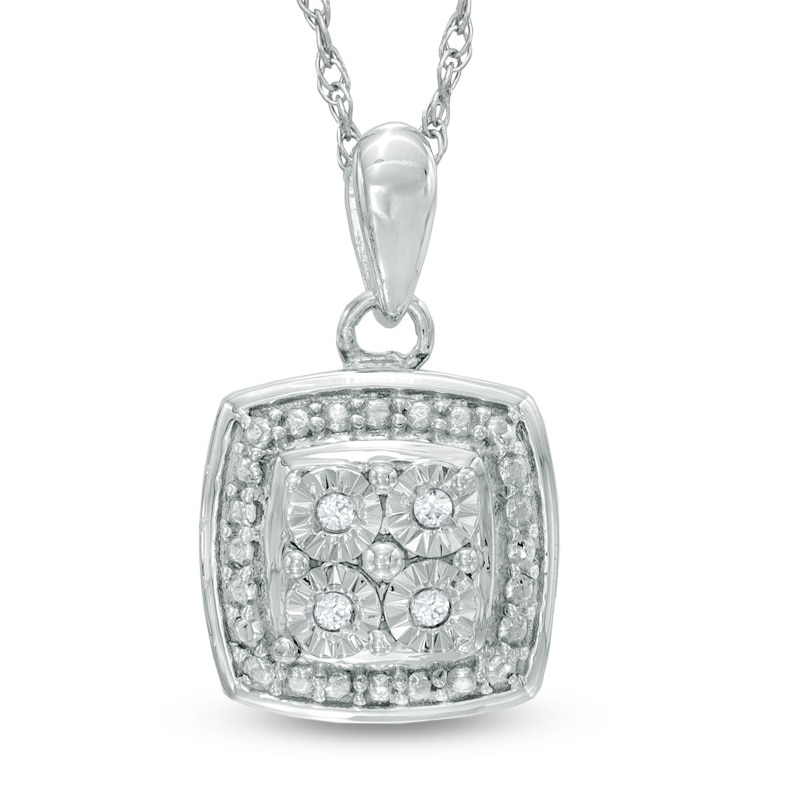 Quad Diamond Accent Frame Pendant in Sterling Silver