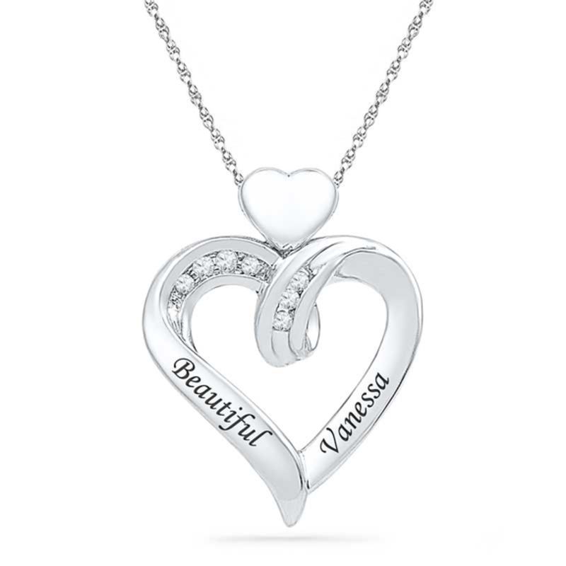 Diamond Accent Double Heart Pendant in Sterling Silver (2 Lines)|Peoples Jewellers