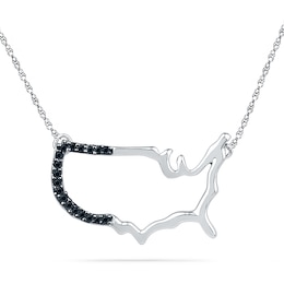 Black Diamond Accent United States Outline Necklace in Sterling Silver