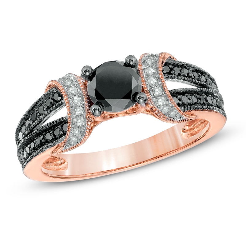 Main Image 1 of 0.99 CT. T.W. Black and White Diamond Collar Engagement Ring in 10K Rose Gold