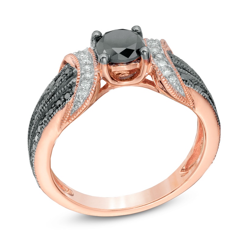 Main Image 2 of 0.99 CT. T.W. Black and White Diamond Collar Engagement Ring in 10K Rose Gold