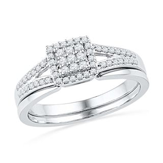 0.25 CT. T.W. Multi-Diamond Square Frame Bridal Set in 10K White Gold