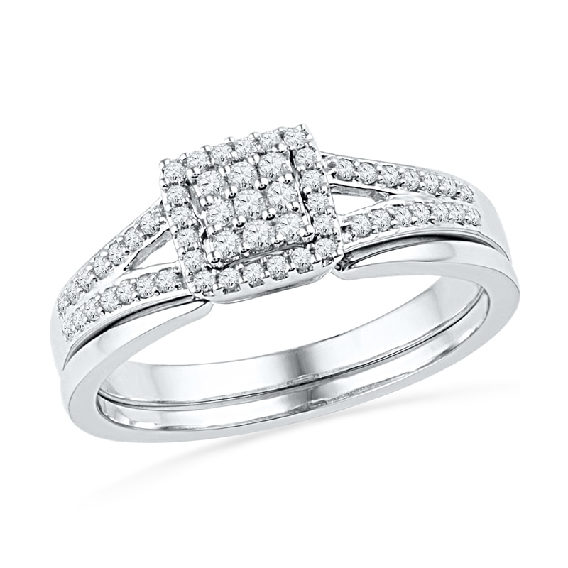 0.25 CT. T.W. Multi-Diamond Square Frame Bridal Set in 10K White Gold