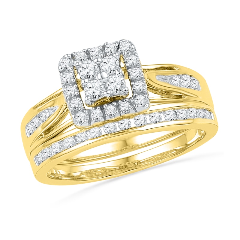 0.50 CT. T.W. Quad Diamond Frame Bridal Set in 10K Gold