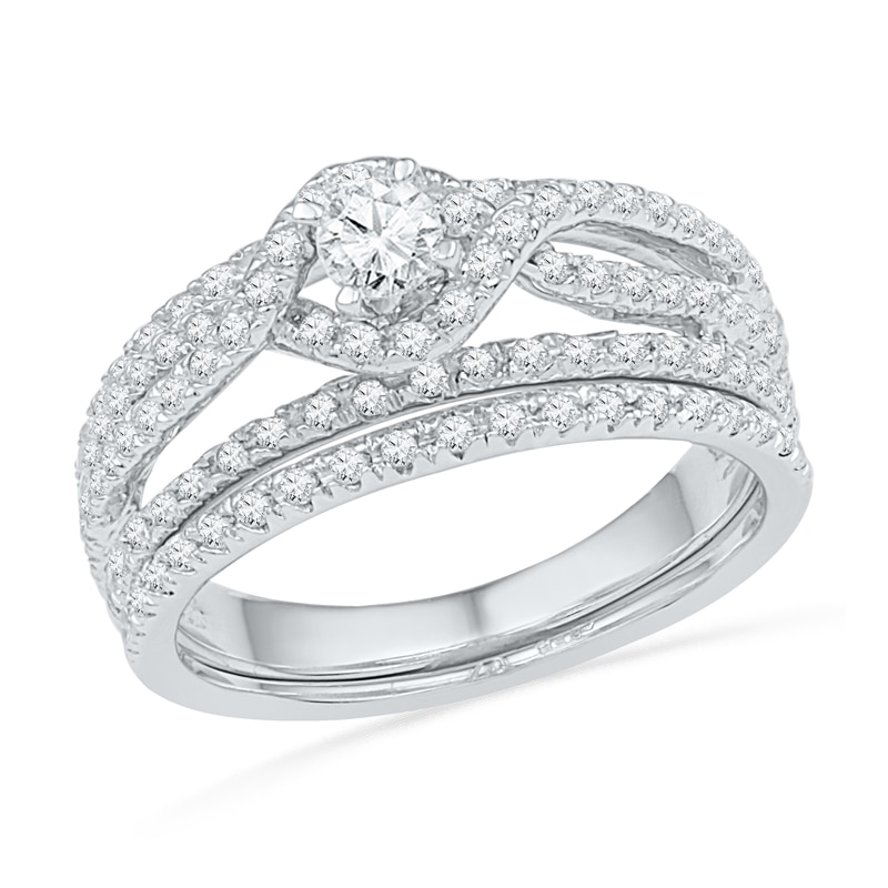 0.75 CT. T.W. Diamond Twist Frame Bridal Set in 10K White Gold