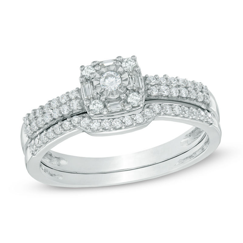 0.33 CT. T.W. Diamond Square Frame Bridal Set in 10K White Gold|Peoples Jewellers