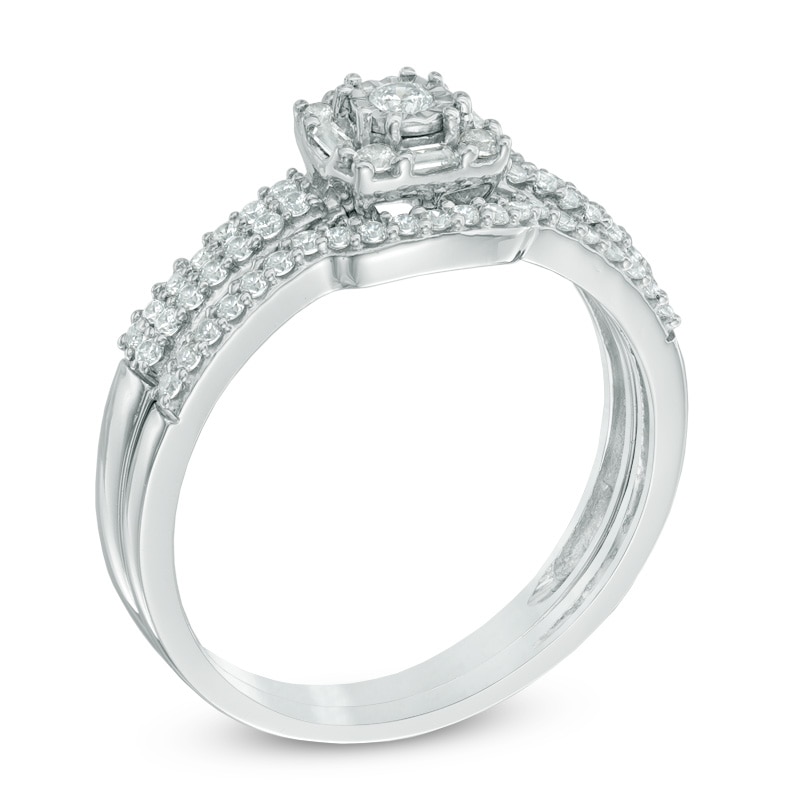 Main Image 2 of 0.33 CT. T.W. Diamond Square Frame Bridal Set in 10K White Gold