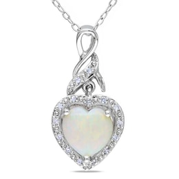 8.0mm Heart-Shaped Opal and Diamond Accent Swirl Pendant in Sterling Silver